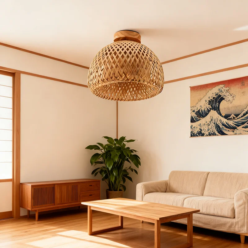 

Flush Mount Bamboo Ceiling Lamp Hand Woven Chinese Style Light for Restaurant Tea House Hotel Lobby Decor