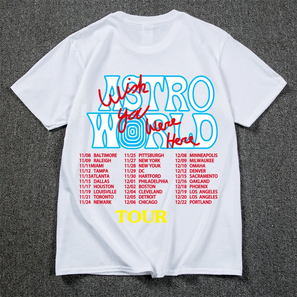 New Summer Hip Hop T Shirt Men Women Cactus Jack Harajuku T-Shirts WISH YOU WERE HERE Letter Print Tee Tops Fashion streetwear