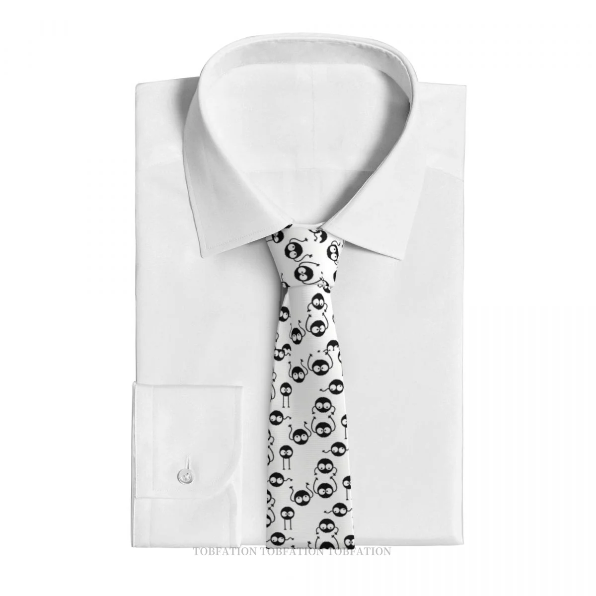 Cute Black Monster Print Ties Casual Unisex Neck Tie Daily Wear Narrow Striped Slim Cravat