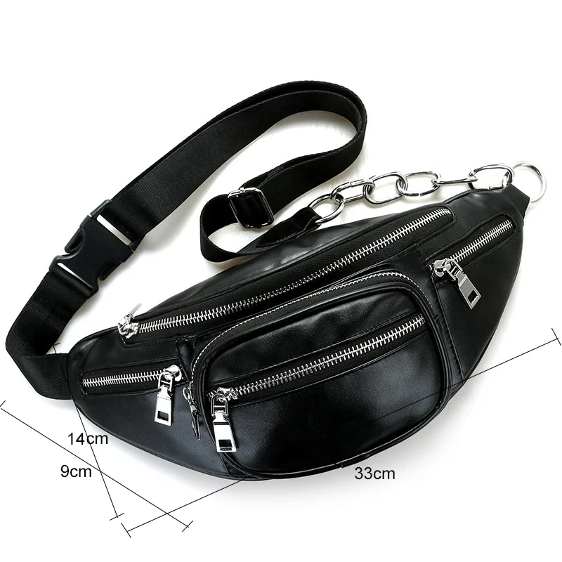 Women chest Pack Punk Bag Solid PU leather handbag Women\'s Belt Waist Bag Women Waist Pack cell phone Bags