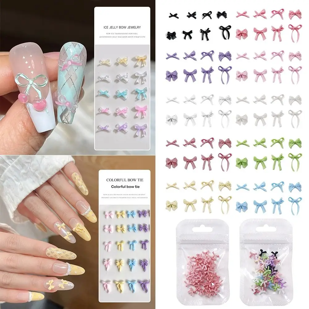 

50pcs Bow Nail Art Accessories Mini Size Solid Color 3D Nail Art Decorations Mixed Size Bow tie Nail Art Tools Women Nails Art