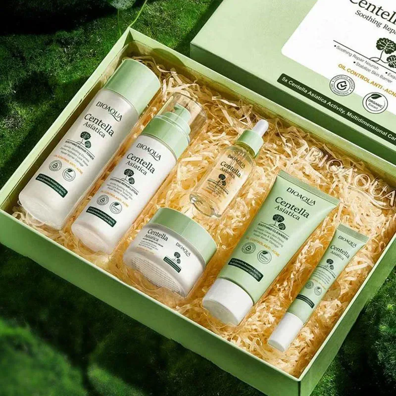 

6pcs BIOAQUA Asian Centella Skin Care Sets Moisturizing Firming Face Cream Facial Cleanser Serum Toner Skin Care Set Products