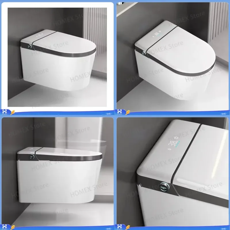 Smart Wall Hung Toilet Ceramic Automatic Flush Bidet Modern Bathroom WC Water Closet Sensor Seat Heating Soft Close