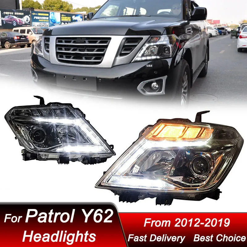 

Автомобильные фары для Nissan Patrol Y62 2012-2019, полностью светодиодные фары в сборе, обновленный комплект аксессуаров для линз проектора с высокой настройкой