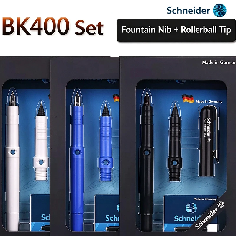 Genuine Schneider BK400 Fountain Pen Rollball Pen-Tip Set Ergonomic Grip Ink Window Second Gen Regulator Smooth F Nib Gift Box