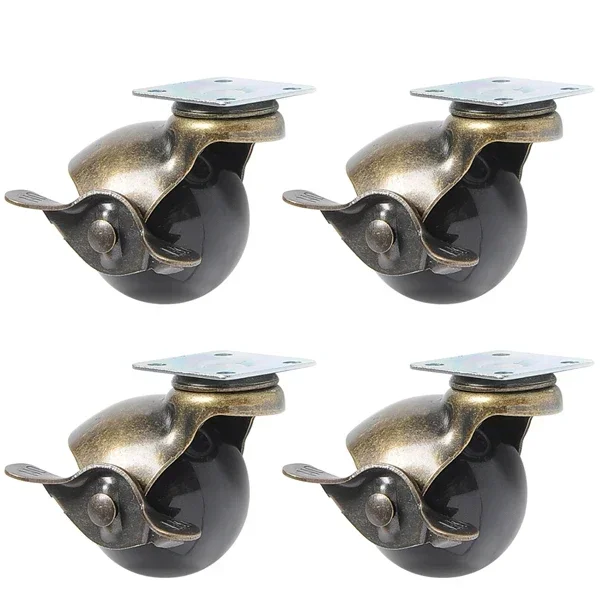 4pcs 2 inches furniture caster bronze flat universal wheel with brake sofa seat mute ball wheel