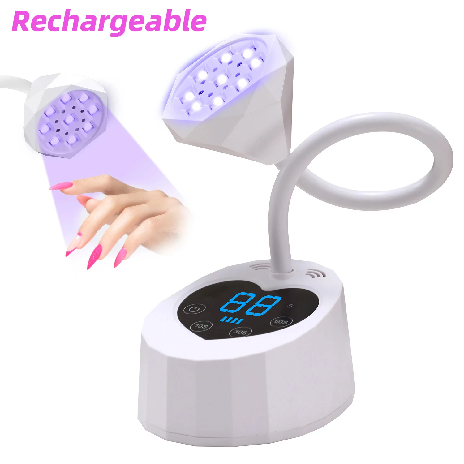 دينا بيوتي مصباح LED للأظافر قابل لإعادة الشحن بالأشعة فوق البنفسجية 27 وات، مجفف أظافر 360 درجة °   مصباح معالجة جل الغراء لتلميع الأظافر سريع الجفاف وقابل للانحناء