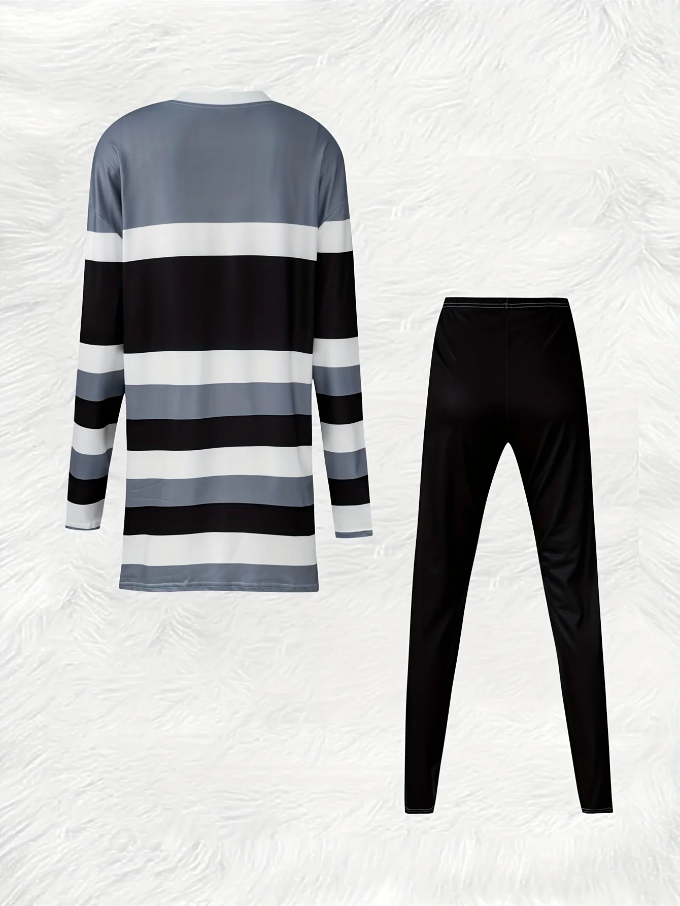 Printed Design spring and autumn styles Horizontal Stripes In Black Gray And White vacation style women's pants suit