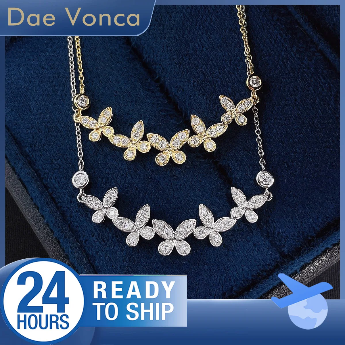 Flourishing Butterfly Shaped Lab Diamond Necklace Total 0.36ct 18K White/Yellow Lab Grown Diamond Pendant Necklace For Women