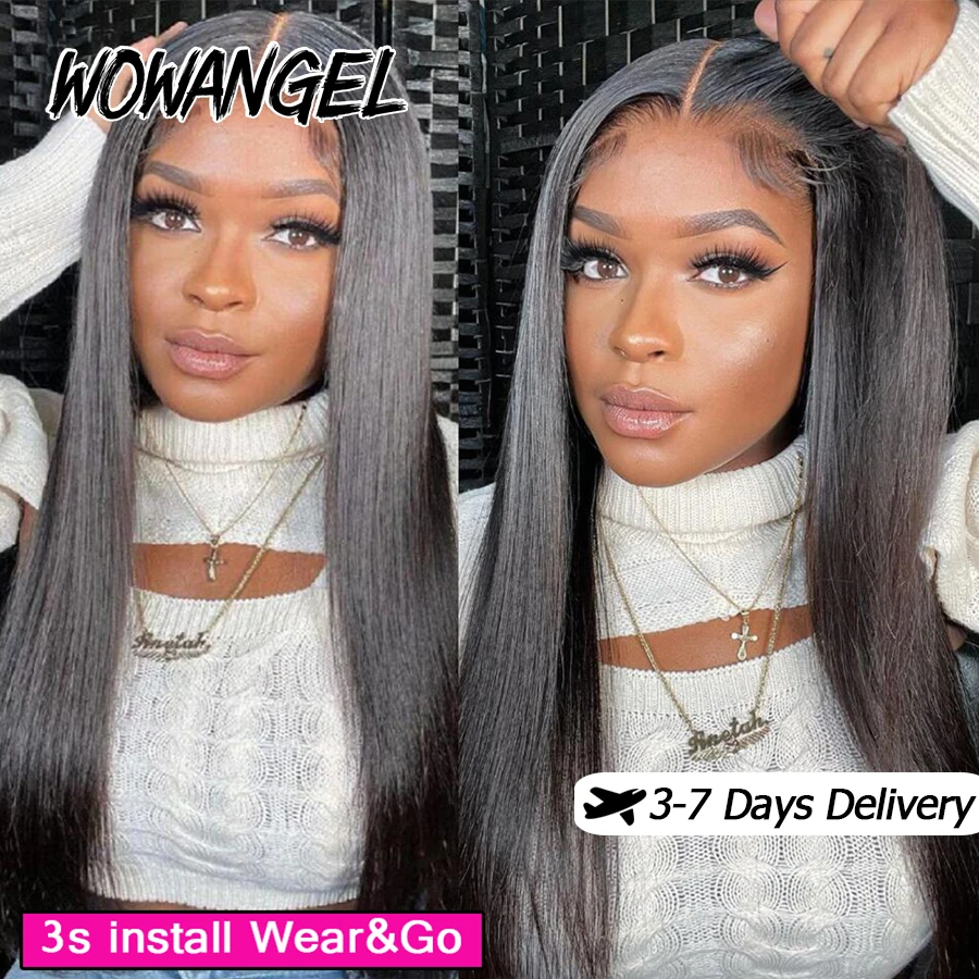 

Wow Angel Pre Cut 5x5 HD Lace Closure Wigs Glueless Human Hair Wigs Ready To Wear Silk Straight Wigs Melt Skins For Women Wigs