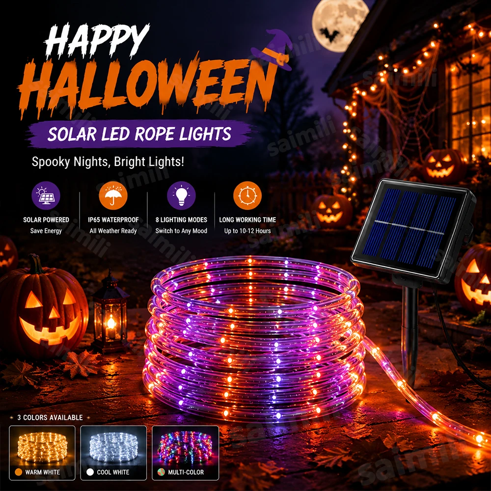 Hot Sale Solar LED Tube Rope Lights 8 Modes Waterproof Easy Install Outdoor Fairy Lamp For Yard Holiday Home Party Decoration