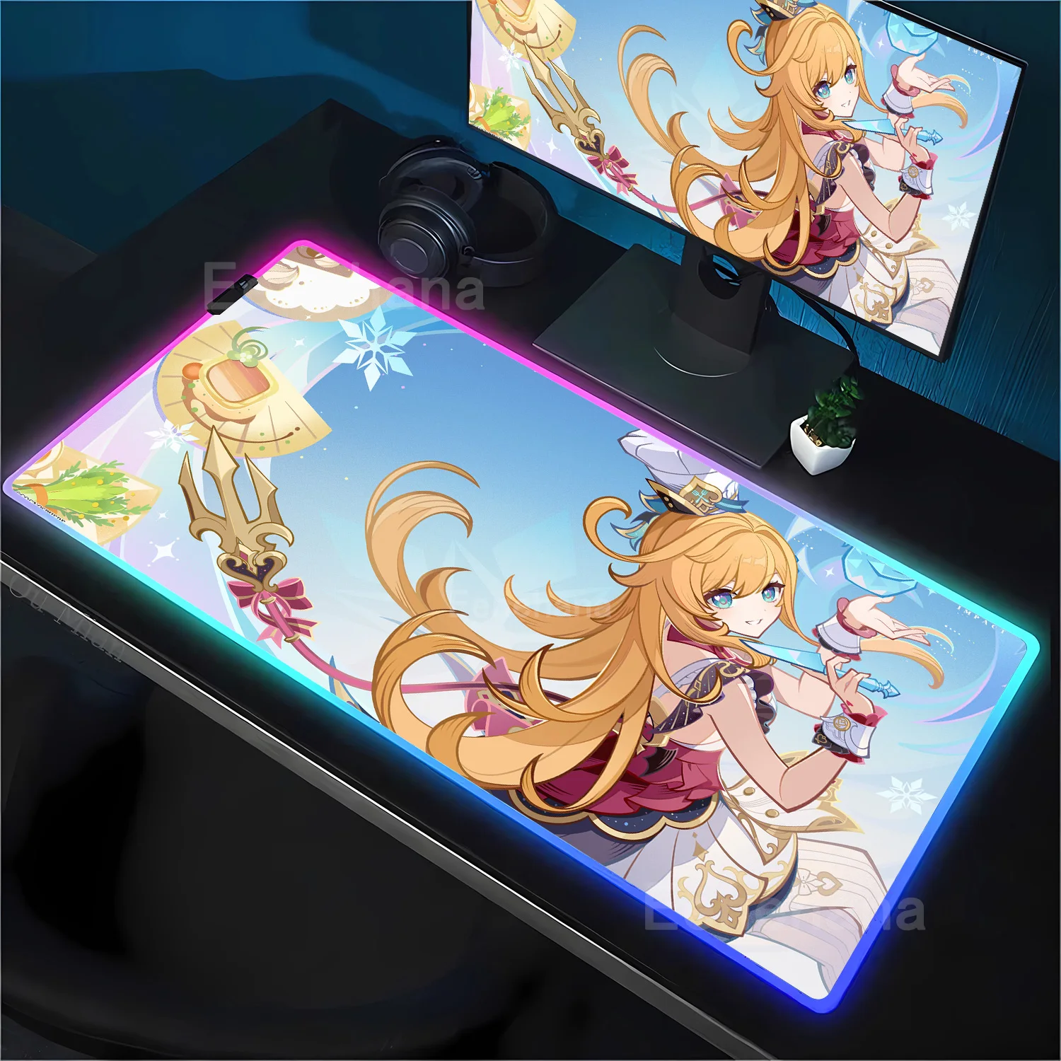 

Escoffier Mousepad Rgb Genshin Impact Mouse Pad PC Gamer Cabinet Gaming offices Accessories teclado Table Mat Backlight Desk Mat