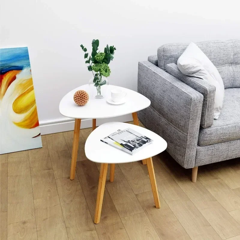 

z BAMEOS Bamboo Nesting Triangle End Table,Set of 2 Coffee Table Modern Minimalist Side Table（White/White & Grey）optional