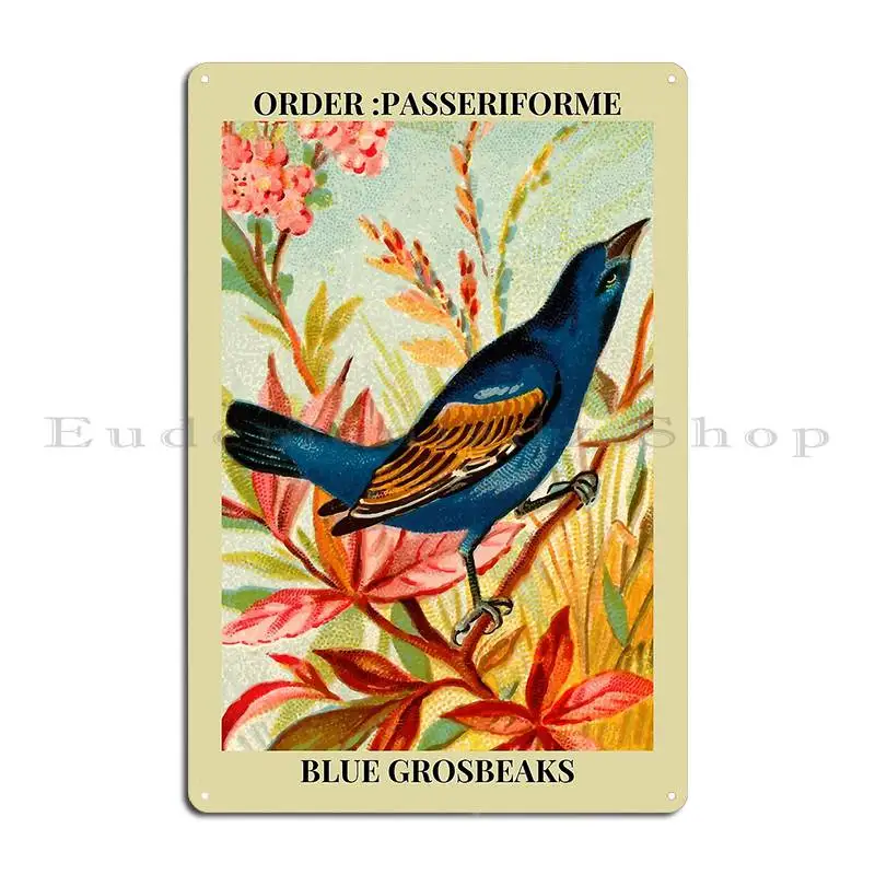 Blue Grosbeak Bird Cigarette Card Metal Signs Cave Customized Garage Plaques Club Club Tin Sign Poster