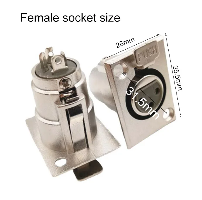 XLR 패널 섀시 커넥터 수 암 잭 소켓 패널 장착 유형 섀시 사각형 모양 금속, 헤드셋 연결 L, 3 핀