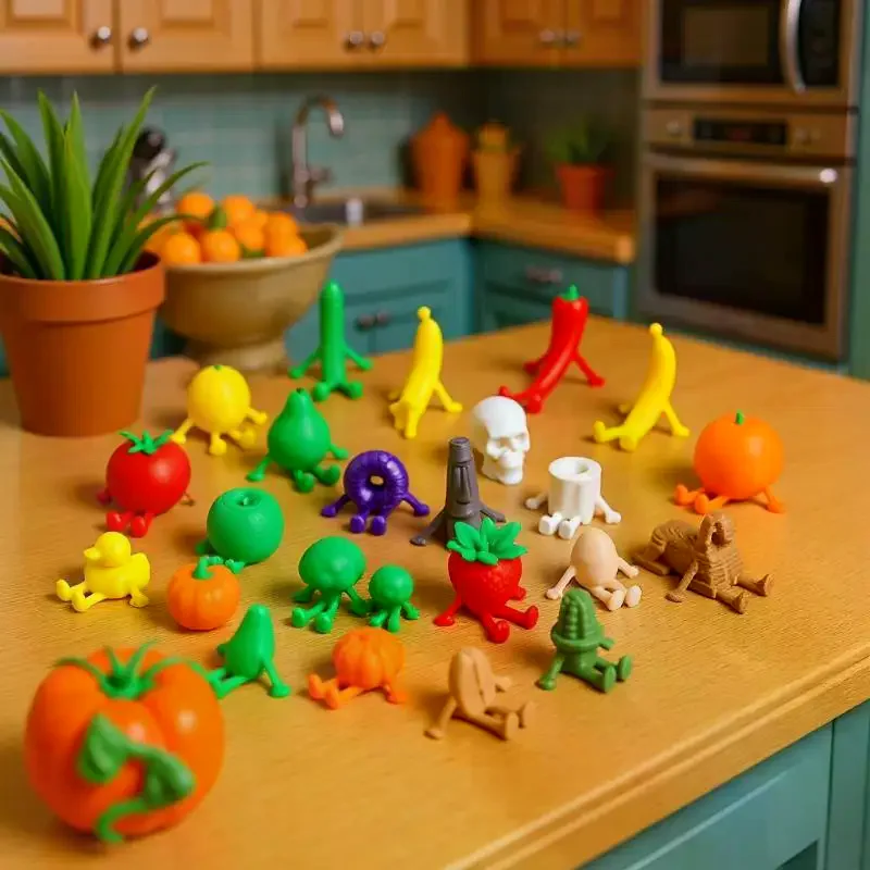 30Pcs 3D Printed Funny Mini Fruits Figurine Cute Fruits Character Miniature Dollhouse Ornament Desktop DIY Decor Birthday Gift