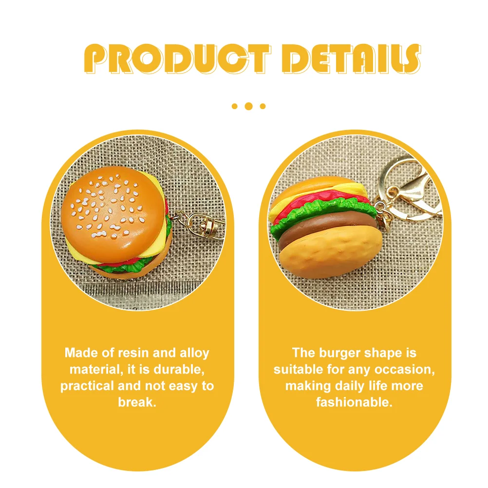 3 Pcs Car Hamburger Keychain Backpack Keyrings Resin Pendant Gift Hanging Decor