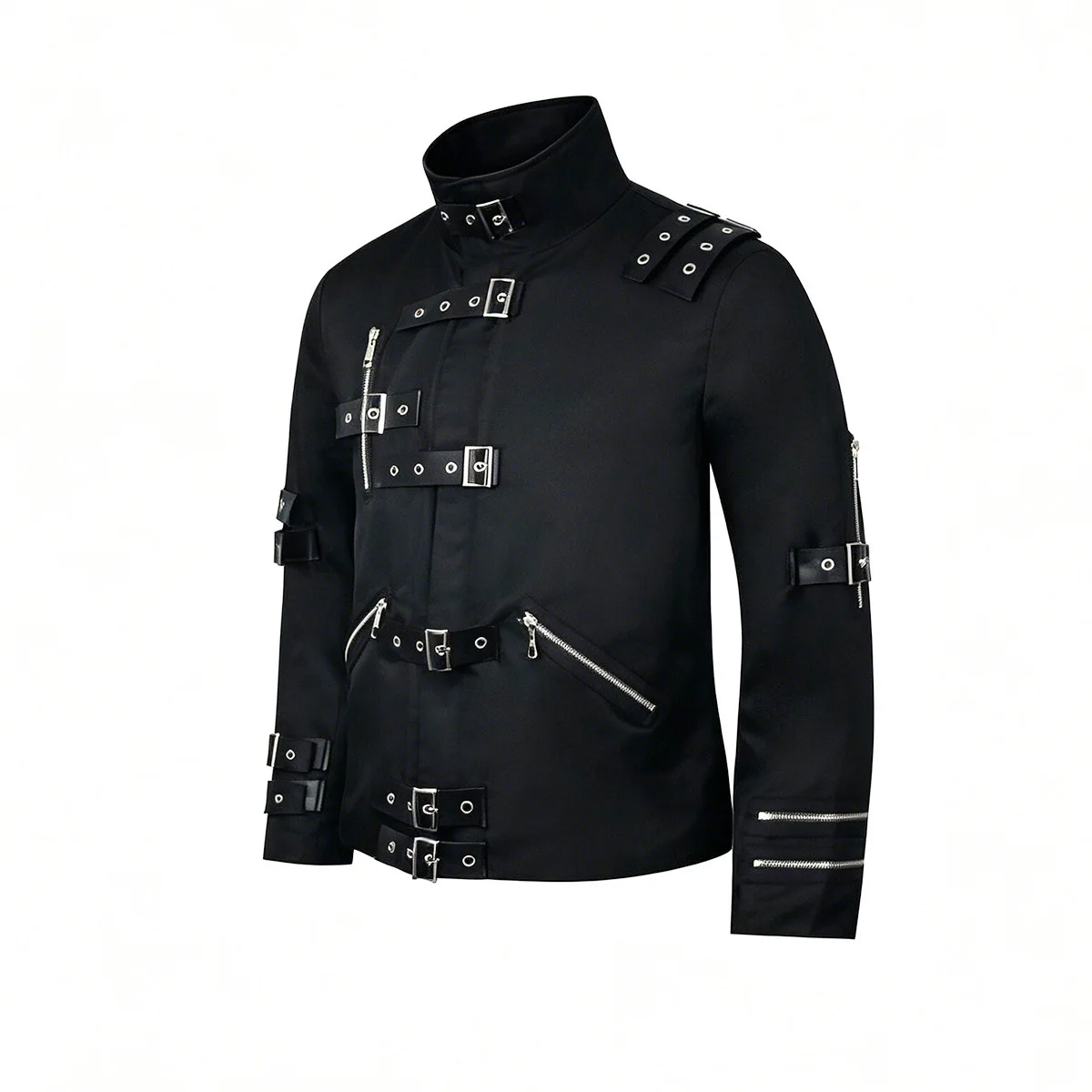 Mens Michael Jackson BAD Cosplay Jacket Black Slim Fit Stretch Cotton Stage Performance Costume Party Outfit