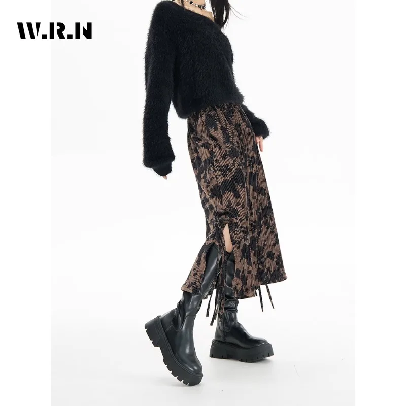 2023 Goth Vintage Chic Lace Up Hollow Out-design Printed Skirt Women Fashion All-match A-line Skirt Y2k Harajuku Design Skirt