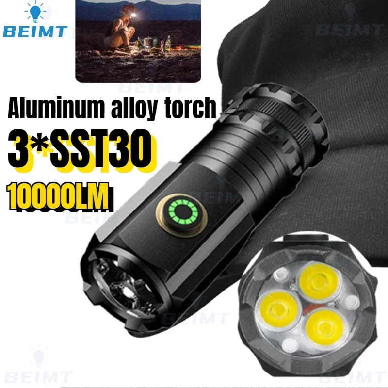 3 LED 10000LM EDC Flashlight SST30 Torch TYPE-C 18650 2000mah Rechargeable IP68 Waterproof Camping Aluminum Alloy Flashing