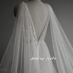 Mantello da sposa con velo da sposa con ali di tulle scintillanti da 3 metri