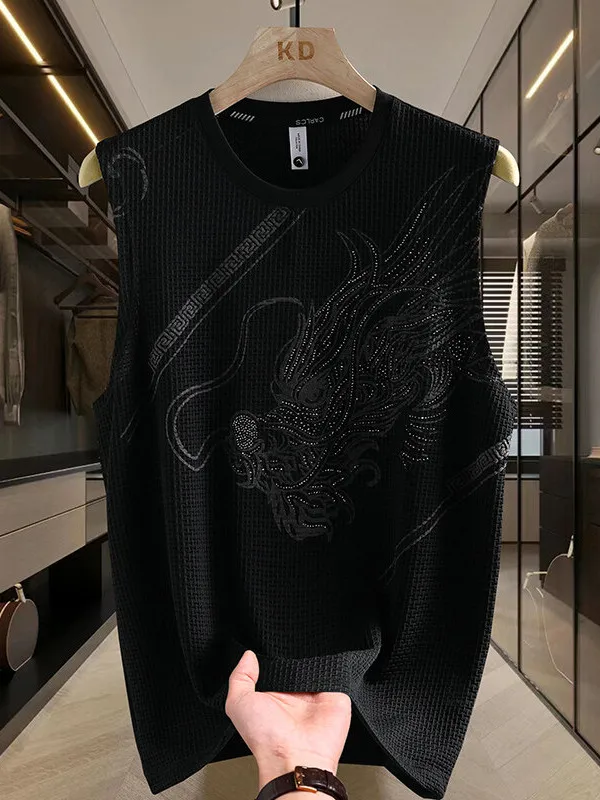 قميص رجالي جديد لعام 2025 بدون أكمام من الحرير الجليدي برقبة مستديرة مطبوع رقيق وخفيف يمتص الرطوبة أنيق للصيف ملابس كاجوال #4