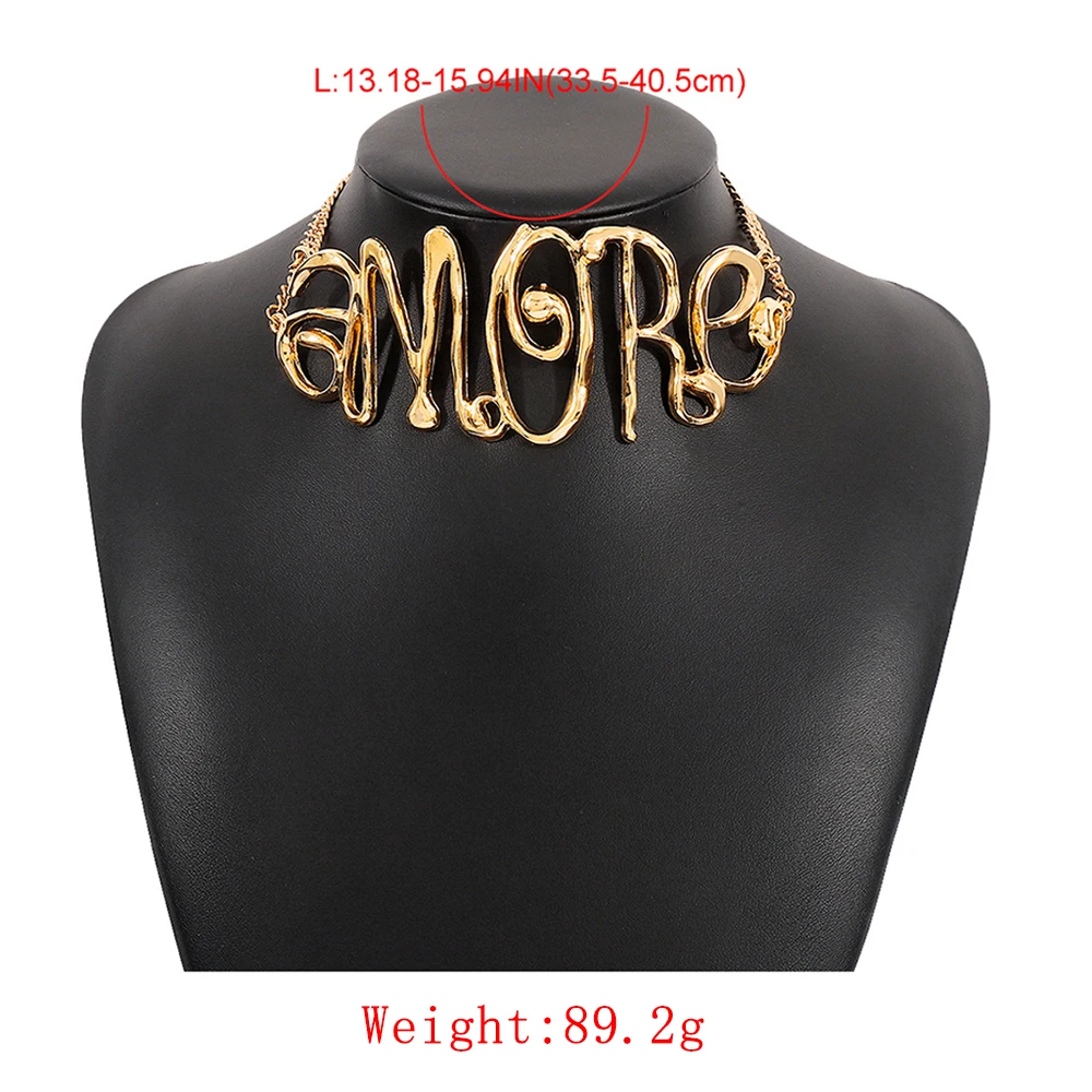 2024 New Original Design Exaggerate Personality Metal Letter Neck Jewelry for Women Fashion Vintage Gold Color Choker Necklace