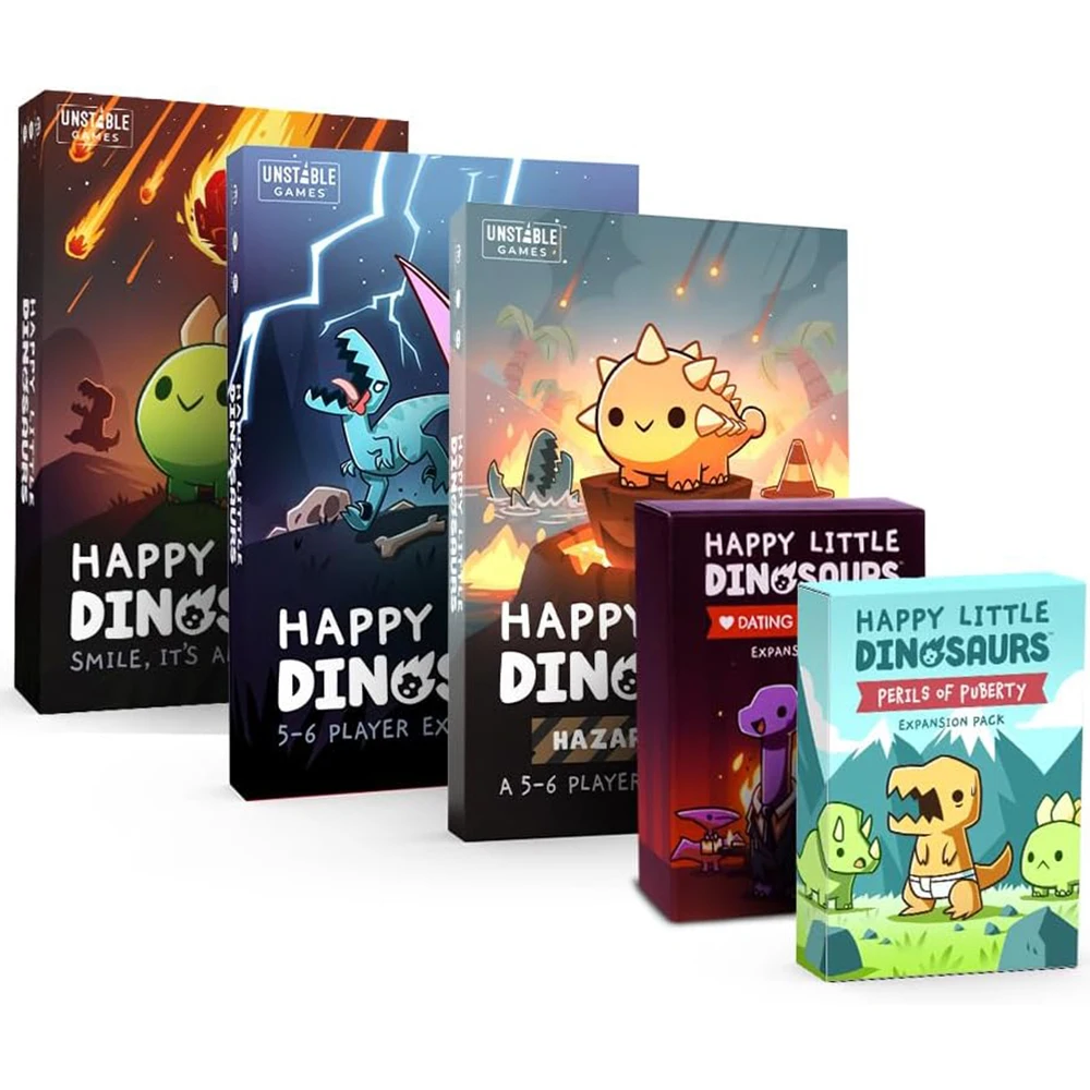 Unstable Games Happy Little Dinosaurs Base Game 4 Expansion Dating Disasters Hazards Ahead Perils of Puberty Card Game