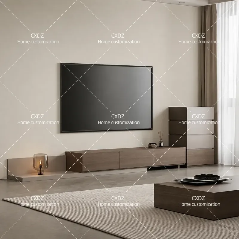 Solid Wood Telescopic TV Cabinet Modern Simple Living Room Floor Storage Unit Small Apartment Walnut Media Console Table