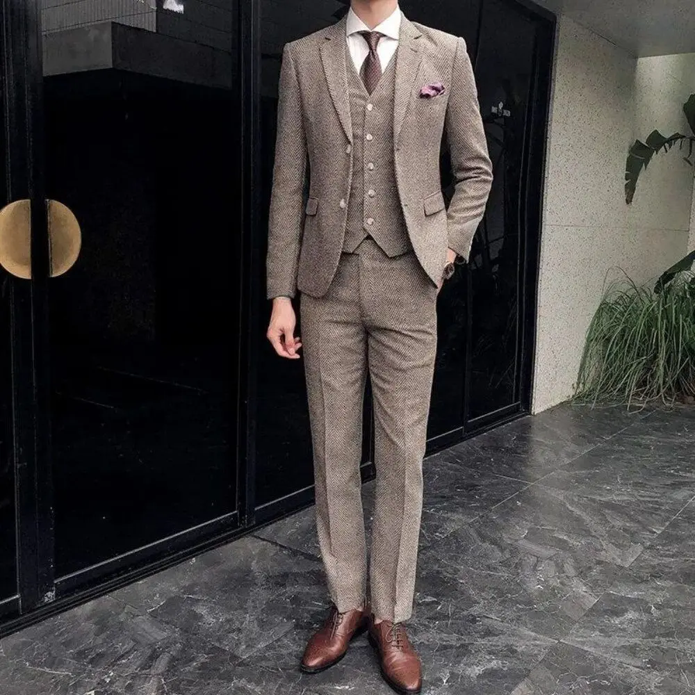 

Men's Suits Men High-end Retro Herringbone Male Business Casual Wear Uniforms Banquet Prom Costume Homme