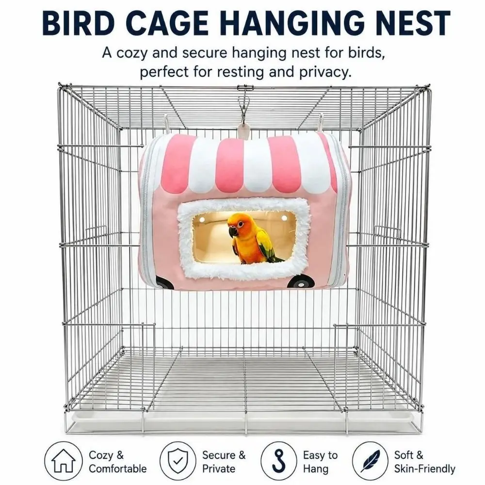 Portable Warm Parrots Hanging Cage Fleece Lined Enclosed Parrots Sleep Shelter Cozy Chew-Proof Small Animal Bed Birds Supply