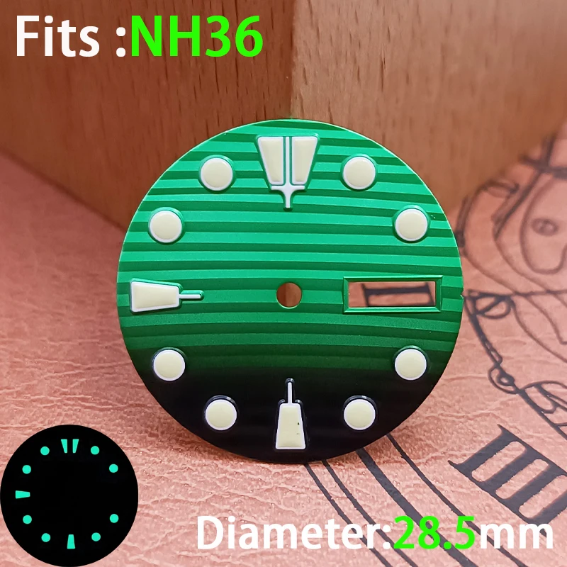 إكسسوارات قرص معقمة للساعة تقويم مضيء مخطط من الفولاذ المقاوم للصدأ 28.5 ملم لقطع غيار ساعة الحركة NH36