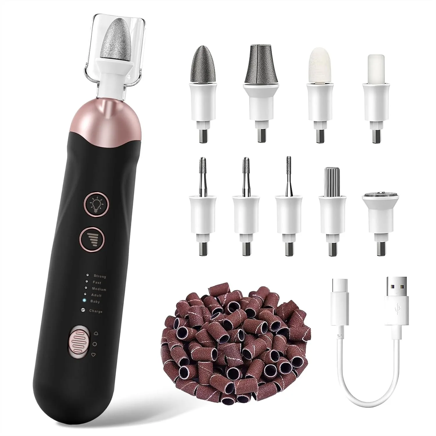 Professional Manicure Pedicure Kit, Cordless Electric Nail File Set with 5 Speeds for Thick Nails, Rechargeable Hand Foot Care
