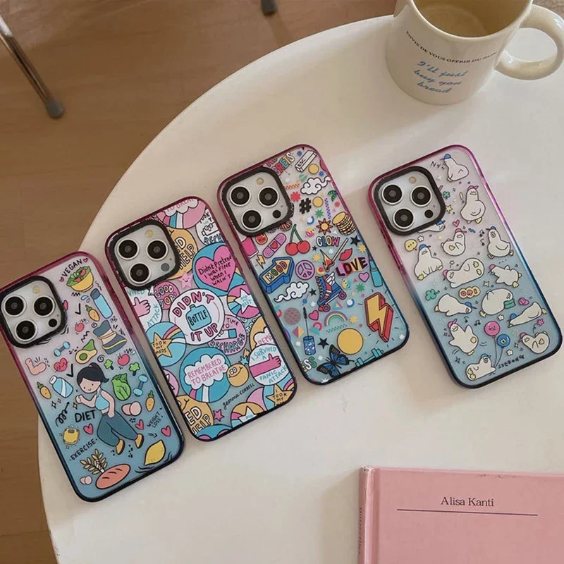 

Cartoon Sticker 2.0 Acrylic Colorful Border Phone Case Cover for IPhone 11 12 13 14 15 16 Pro Max Case