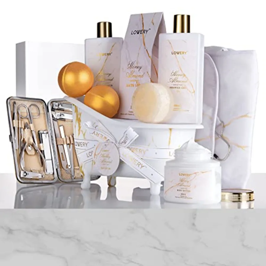 

Mothers Day Gifts for Mom Gift Basket Spa Gifts For Women 31Pc Self Care Kit Stress Relief Gift Birthday Thank You Honey Almond