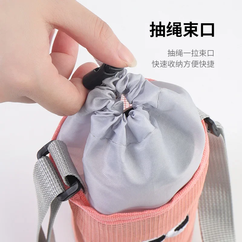 Korean Mesh Cute Big Eye Embroidered Drawstring Bag Water Bottle Insulated Cup Storage Bag Cute Single Shoulder Crossbody Bags