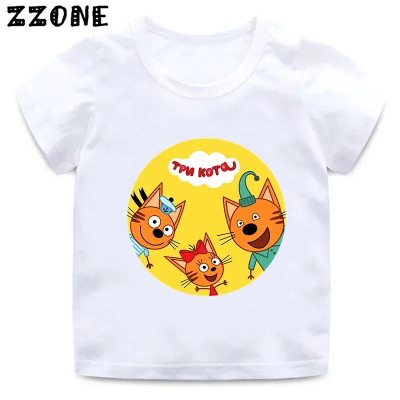 Kid-e-cats Three Kitten Russian Cartoon Kids T-Shirts Funny Girls Clothes Baby Boys T shirt New Summer Children Tops,ooo5411