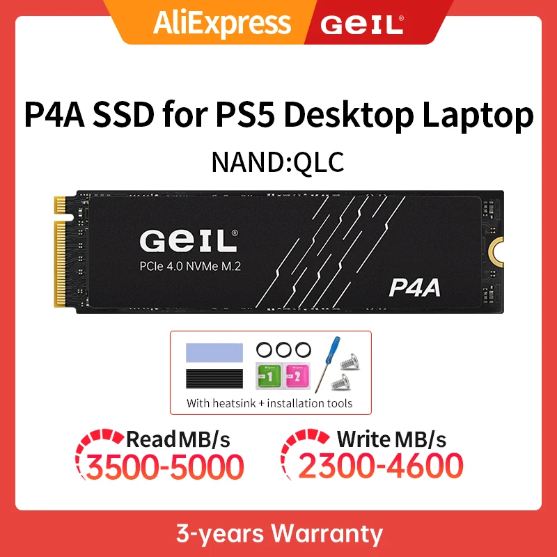 

GeIL P4A SSD Внутренний твердотельный накопитель M2 512 ГБ 1 ТБ 2 ТБ 4 ТБ M.2 NVME 1.4 PCIe 4.0 Диск Gen 4X4 2280 Для настольного ноутбука PS5