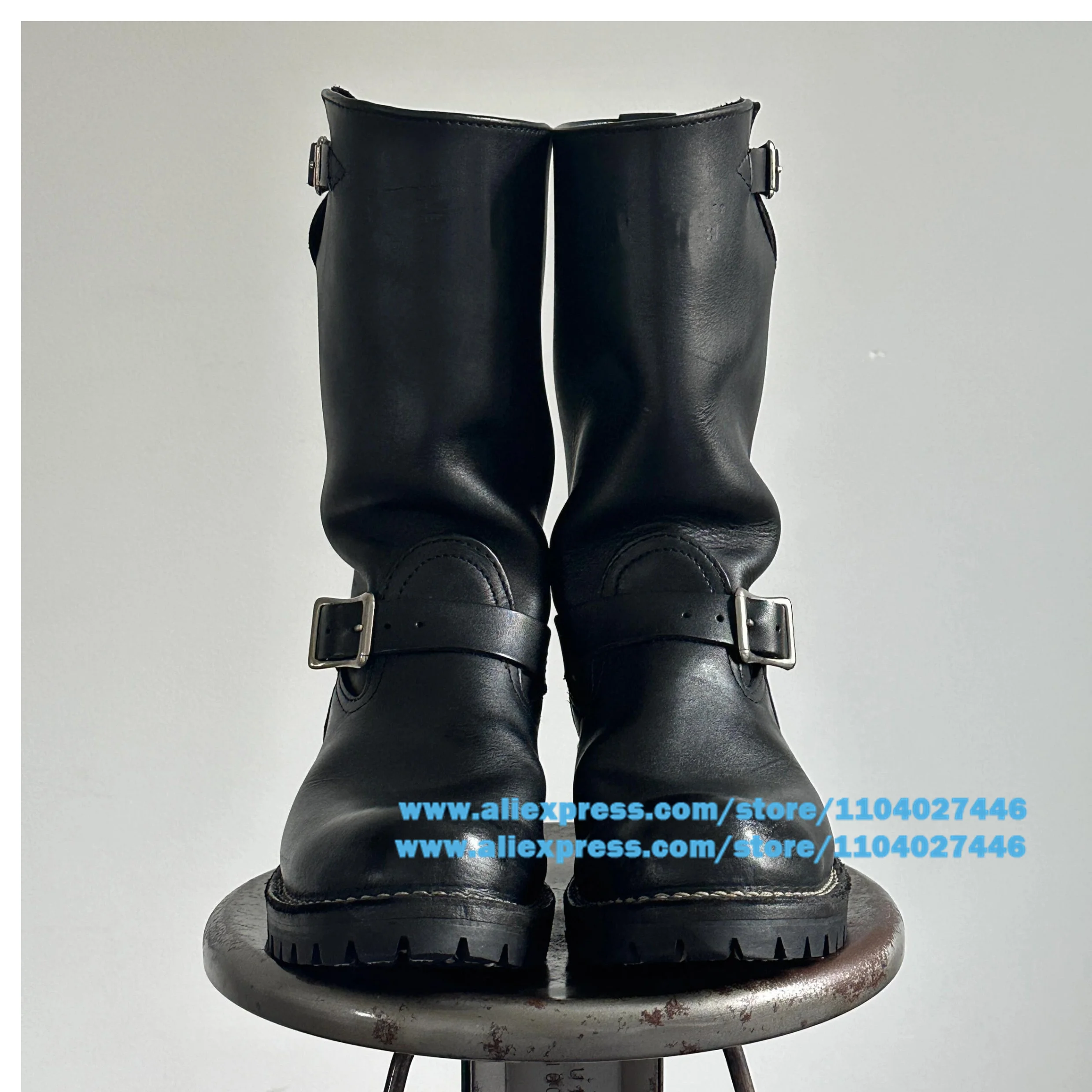 Botas Retro de motocicleta para hombre, botas de caballero negras, hebillas de cinturón de cuero negro, botas Chelsea, botas de lujo hechas a mano a la moda para hombre