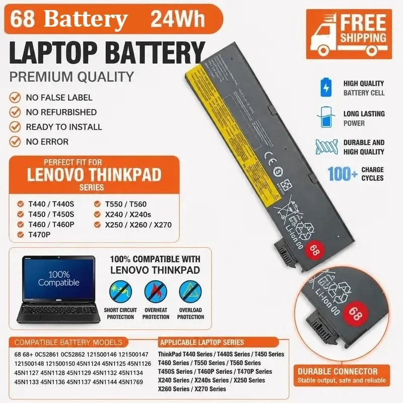[NEW] 11.4V 24Wh 45N1776 for 45N1126/45N1127 68 Laptop Battery for Lenovo for ThinkPad X240 T440 Hight-quality Battery