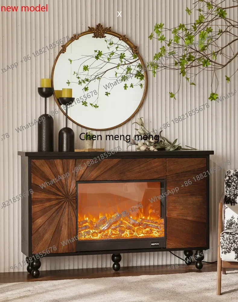 AB03French medieval fireplace, retro solid wood living room, villa entrance hall, entrance decorative cabinet