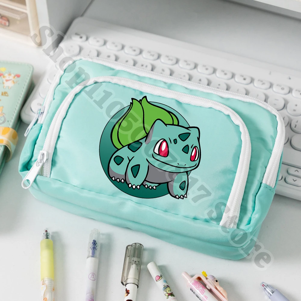Trousse à crayons mignonne de dessin animé pour étudiants, Squirtle Bulbasaur, fournitures scolaires, sac à stylos pour enfants, garçons et filles, pochette de rangement pour papeterie, cadeaux