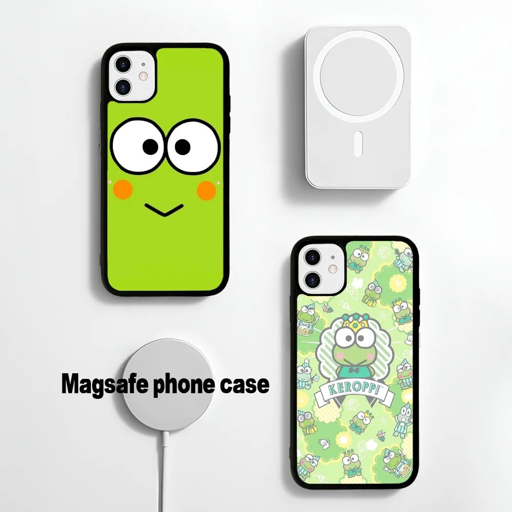 Cartoon K-Keroppi Green Frog Phone Case Magesafe Magnetic Wireless Charge Case For IPhone 16 11 12 13 14 15 Pro Max Plus Mini