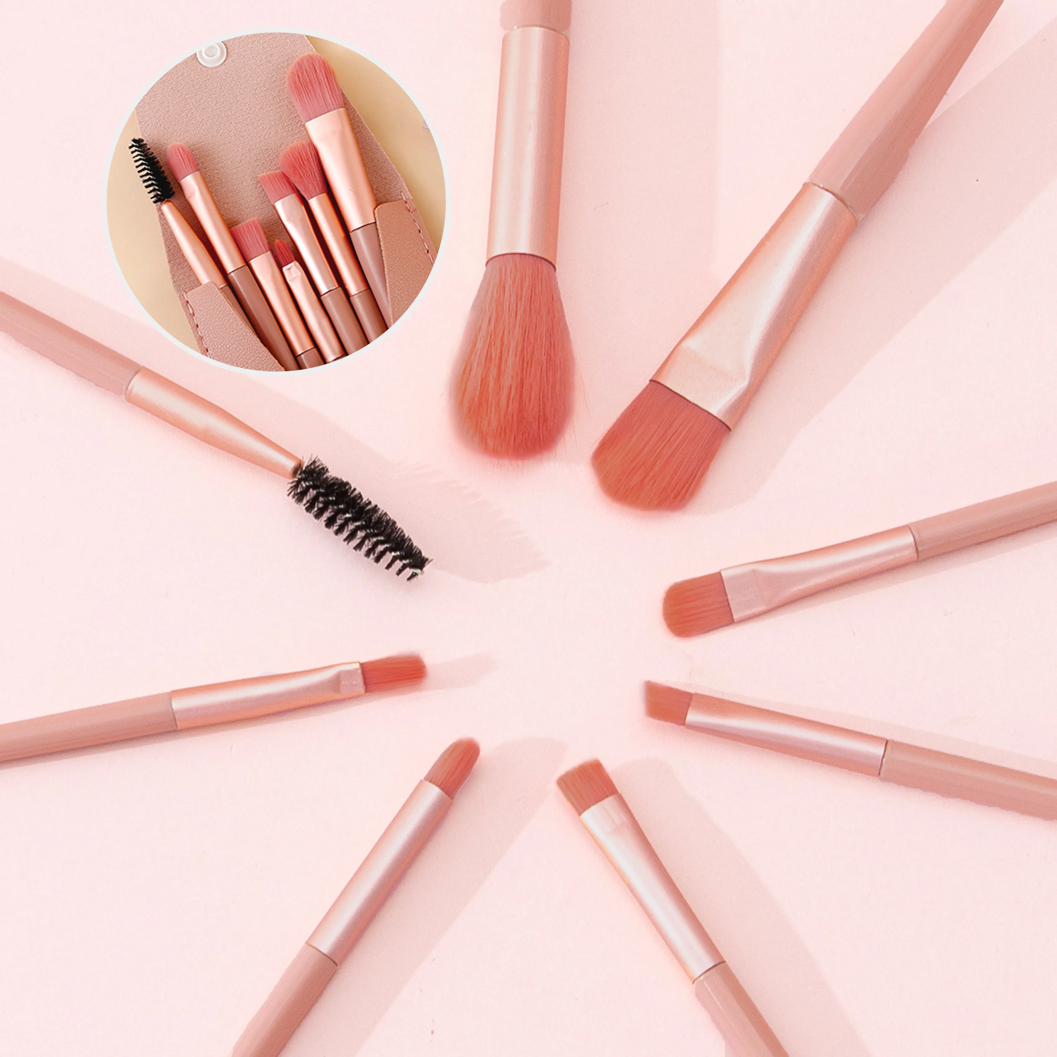Conjunto de pincéis de maquiagem de 8 unidades – pincéis Kabuki macios e fofos para base, blush, pó e sombra, faça você mesmo, certificação, tamanho de viagem