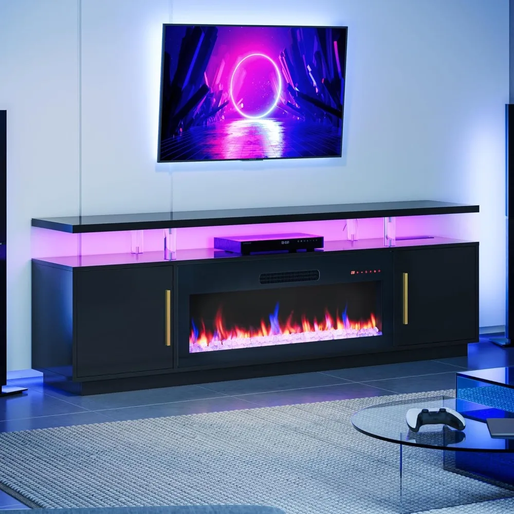 

79" TV Stand for TVs Up To 85", LED Light Entertainment Center with 42" Electric Fireplace Heater, TV Stand