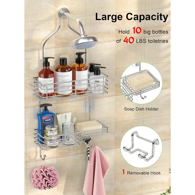 Hanging Shower Head Box, Rust-proof Bathroom Shower Room Shelf Organizer, Stainless Steel Shower Storage Rack