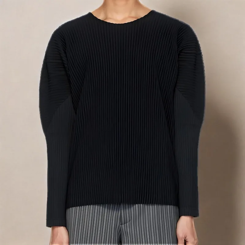Miyake Pleated T-shirt Classic Paragraph T-shirt 2025 Summer New Loose Drop Shoulder Round Neck Casual Bottoming Shirt Men Tide