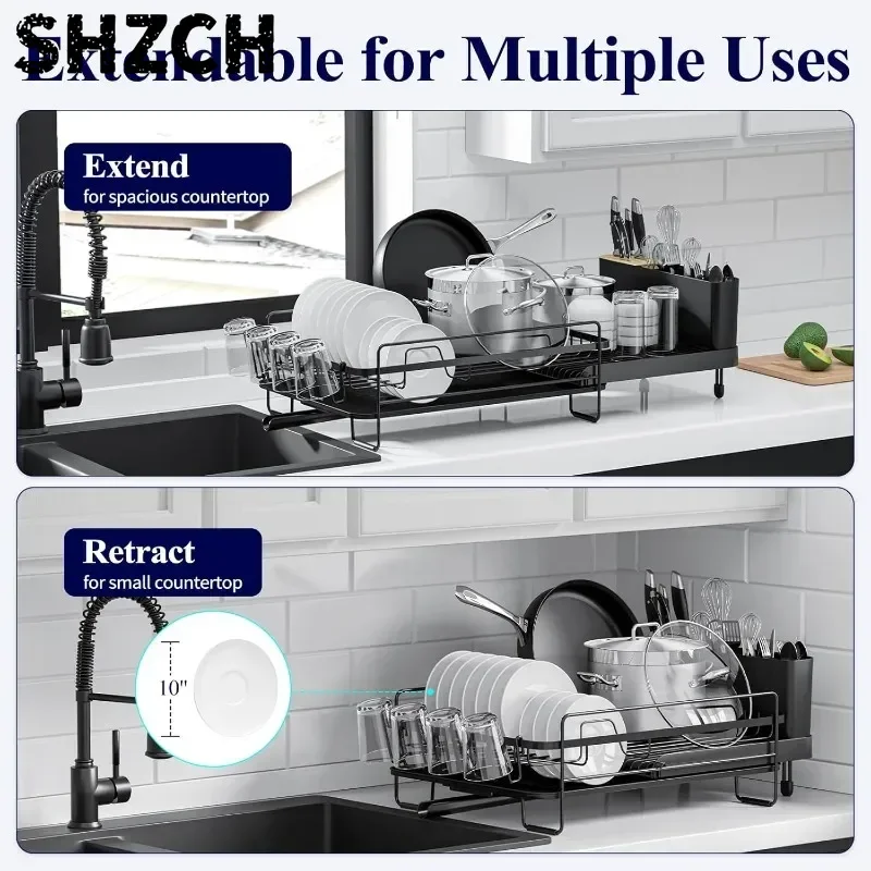 Dish Rack, Multifunctional Dish Rack for Kitchen Counter, Anti-Rust Drying Dish Rack