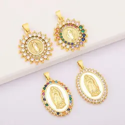 Fashion Copper CZ Virgin Mary Pendant For Women Men Crystal Handmade DIY Necklace Christian Jewelry Making Accessories Gifts