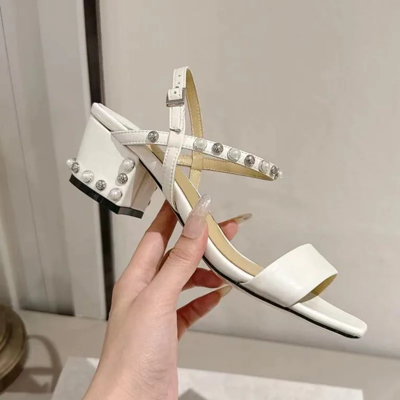 

Сандалии с ремешком Ctystal Pearl One Word Seyx, квадратный носок, квадратный каблук, ремешок с пряжкой, новые поступления, модная женская современная обувь